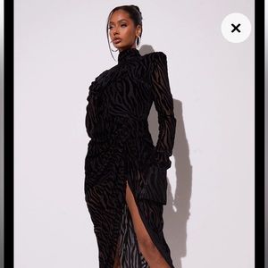 PLT Black Zebra Devore High Neck Draped Midi Dress Size 8